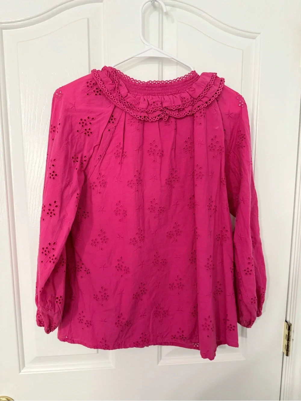 Jcrew Fuchsia Eyelet Peasant Blouse - Women